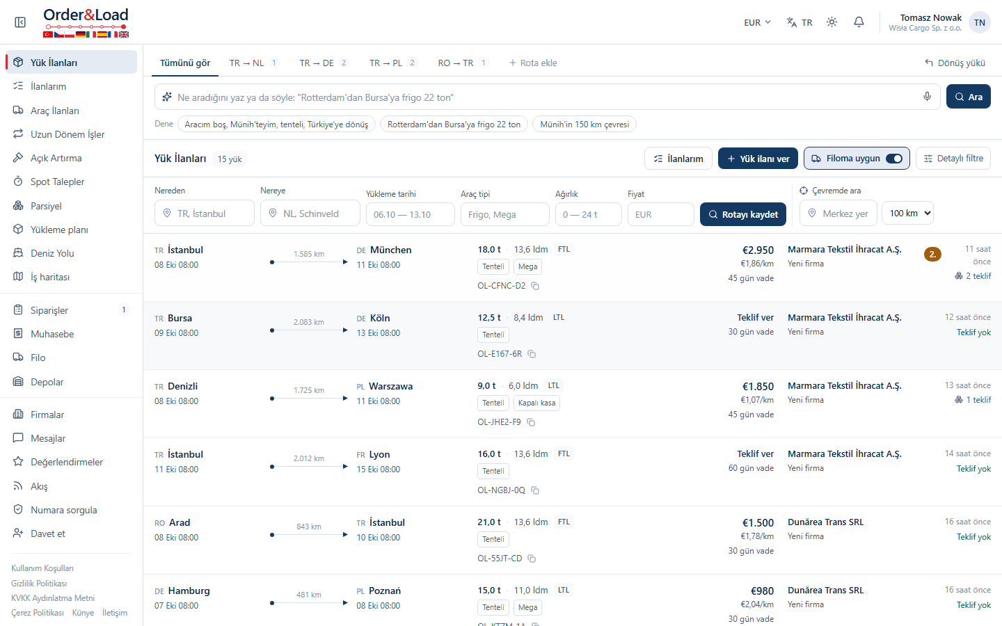 Order And Load yük panosu