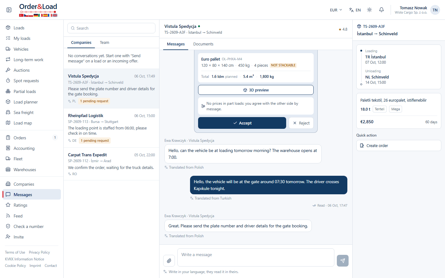 Messaging with automatic translation